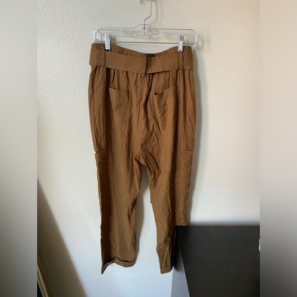 Vince Women’s Belted Linen Pants in Pecan Size L Relaxed Fit Casual Lightweight - Picture 3 of 10